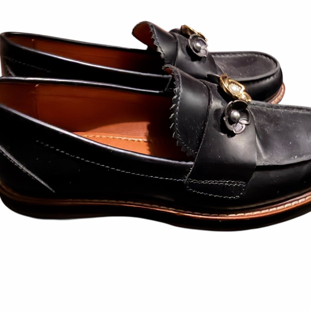 Coach Black Leather Lenox lug Loafers with Gold and Silver Accents - Picture 3 of 4